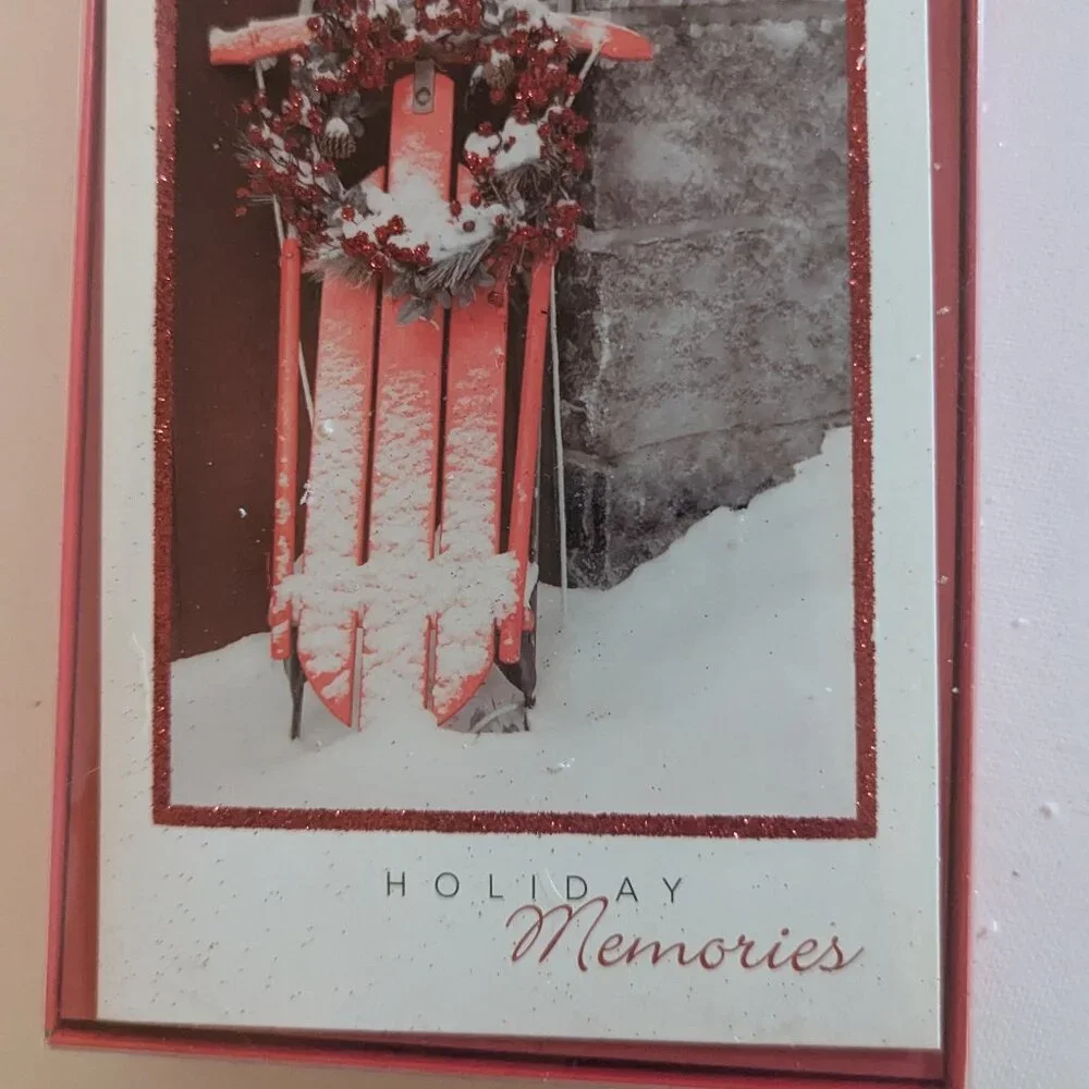NWT 16 Red Glitter Wreath Sled American Greetings Christmas Cards Sealed Holiday